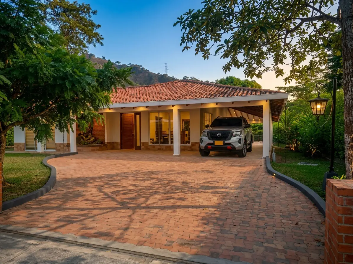Casa Campestre: corredor exterior y jardín
